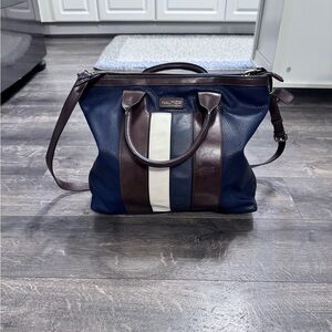 Nautica Navy Blue Tote Bag W/ Brown‎ and White Stripes